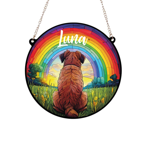 Border Terrier Rainbow Bridge Personalised Stained Glass Effect Suncatcher